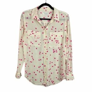Equipment Femme Silk Stars Long Sleeve Button Front Blouse Small Cream Pink FLAW